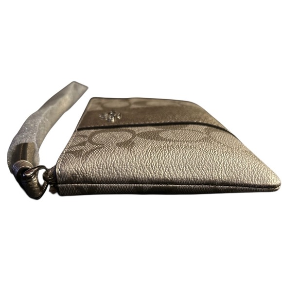 Coach F38655 Gold Metallic Signature Corner Zip With Stripe Wristlet Purse - Picture 9 of 16